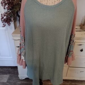 Umgee Textured Knit Top in Soft Blue